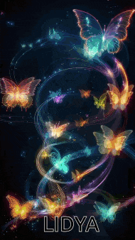 a poster with a bunch of butterflies and the name lidya at the bottom