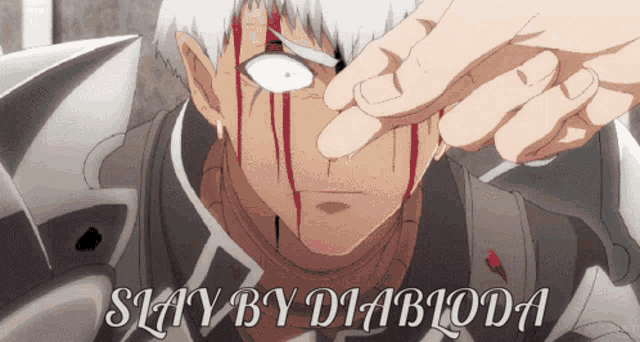 a picture of a man with blood on his face and the words slay by diabloida below it
