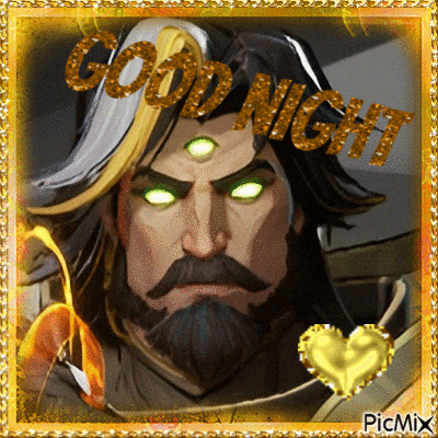 a picture of a man with three eyes and the words good night written above him