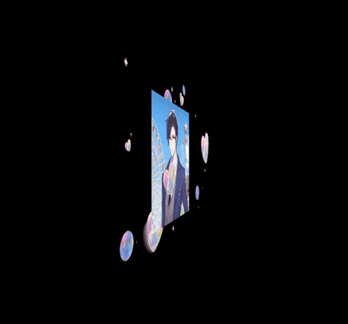 a man in a suit is surrounded by soap bubbles and a ferris wheel