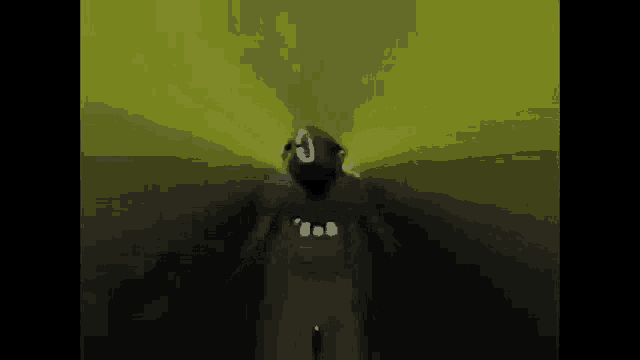 a person is standing in a dark room with a yellow light coming out of the corner .