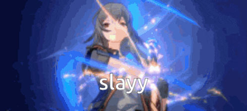 a girl is holding a bow and arrow and the word slayy is on the bottom