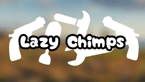a logo that says lazy chimps with a blurry background