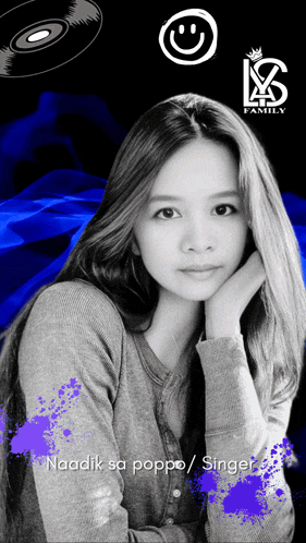a black and white photo of a woman with the words naadik sa poppe / singer written below her