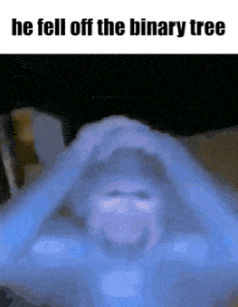 a gif of a person with the words he fell off the binary tree below them