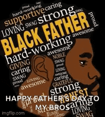 a black father 's day card with a man 's face and words surrounding it