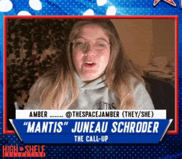 a woman with glasses and the name juneau schroeder on the bottom