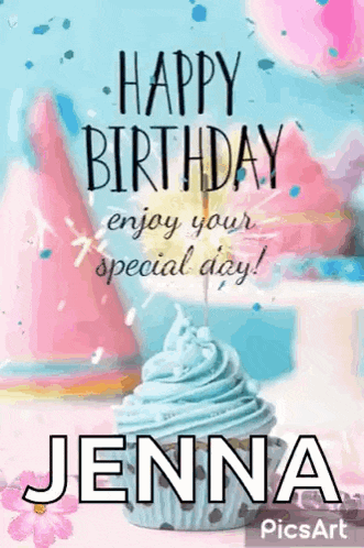 a happy birthday greeting card with a cupcake and a candle .