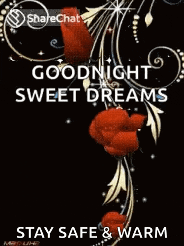 a goodnight sweet dreams stay safe and warm greeting card with red roses