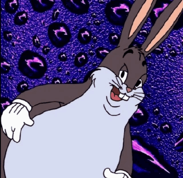 a cartoon bunny with a purple background and water drops