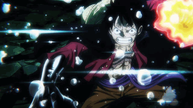 a monkey d luffy from one piece is holding a flame in his hand