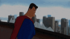 a cartoon of superman standing on top of a building .