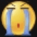 a pixel art of a crying smiley face with tears coming out of it 's eyes .