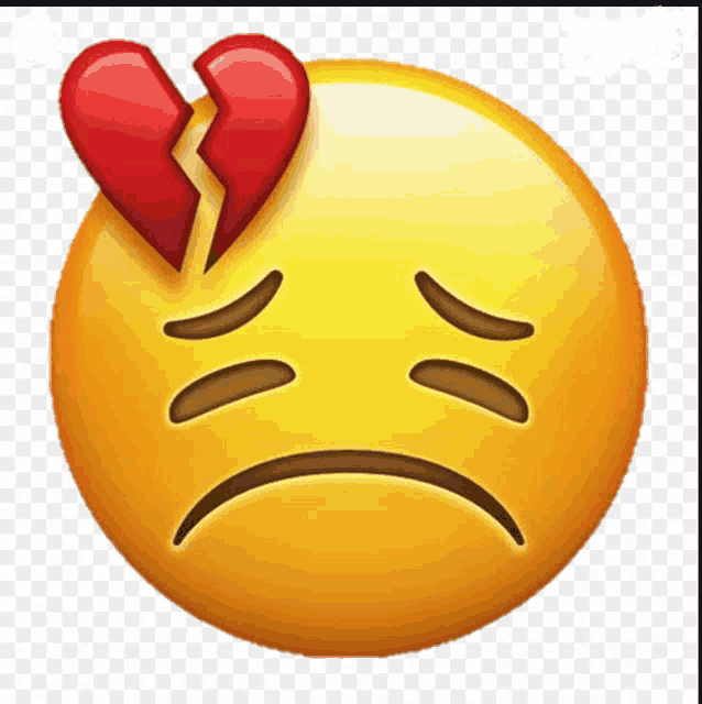 a sad smiley face with a broken heart on it 's forehead