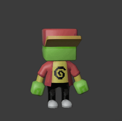 a 3d model of a cartoon character with a g on his shirt