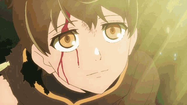 a close up of a person 's face with a tear coming out of it