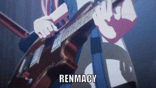 a person playing a guitar with the word renmacy written on the bottom