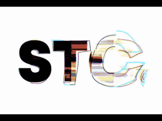 the word stc is written in multicolored letters on a white background