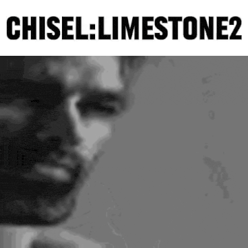 a close up of a man 's face with the words chisel : limestone written on the bottom