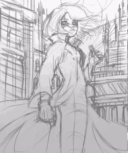 a black and white drawing of a woman holding a cigarette