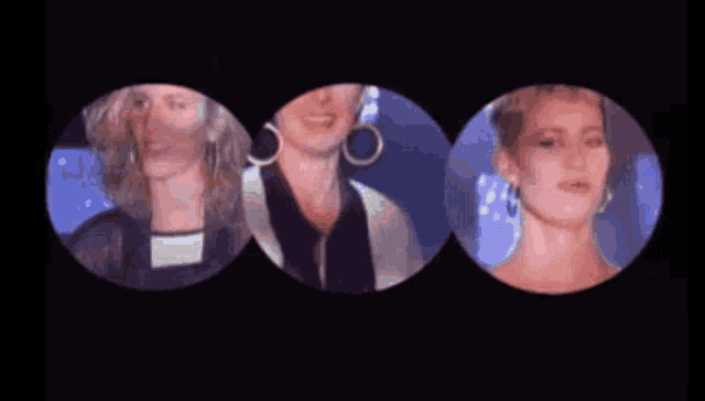 three women are shown in circles on a dark background