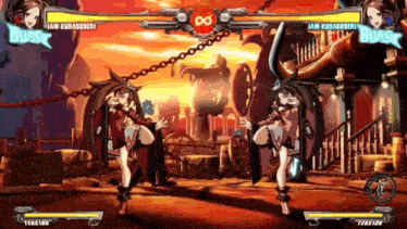 a video game is being played between two characters named jam kuradoberi and tension