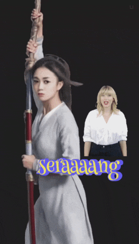 a woman in a white dress is holding a sword and the word seraaang is on the bottom right