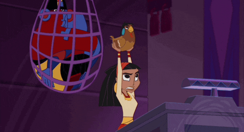 a cartoon of a woman holding a bird in her hands