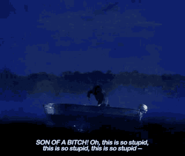 a blue background with a boat and the words son of a bitch