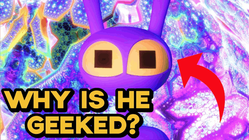 a poster with a purple bunny and the words why is he geeked on it