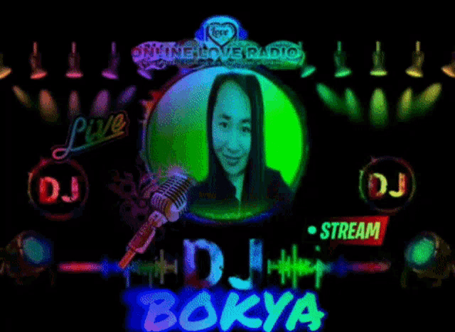 a screen shows a woman behind a microphone and says dj bokya