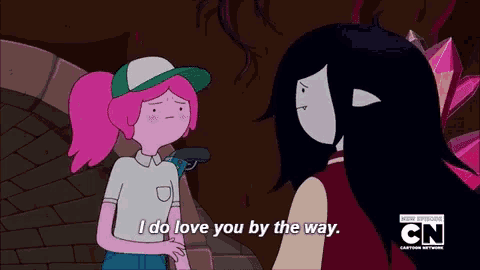 a cartoon character says " i do love you by the way " while standing next to another character