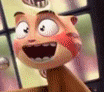 a close up of a cartoon character with a big smile on his face .