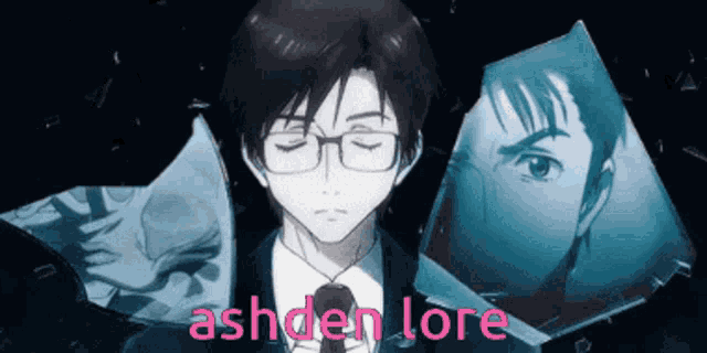 ashden lore is written in pink on a picture of a man