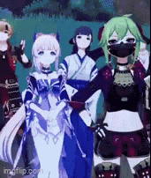 a group of anime characters are standing next to each other .