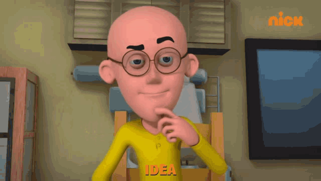 a cartoon character has the word idea written on his shirt