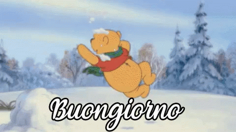 Buongiorno Natalizio Buon Dì Svegliarsi Neve Winnie The Pooh Saltare Di Felicità GIF - Good Morning Wake Up Morning GIFs