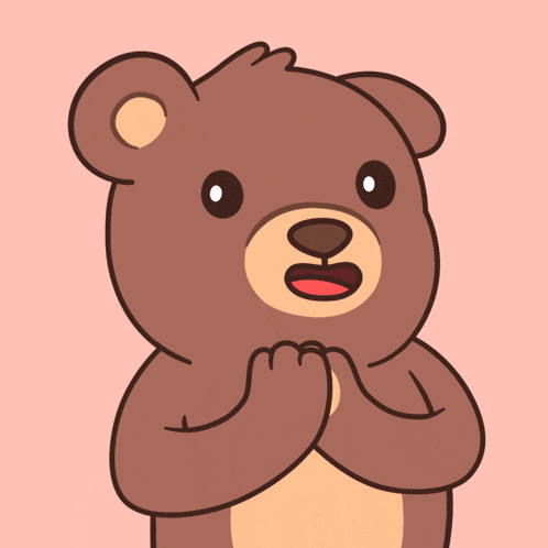 a cartoon drawing of a brown teddy bear with a pink background