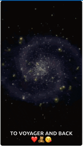 a screen shot of a galaxy with the words to voyager and back below it