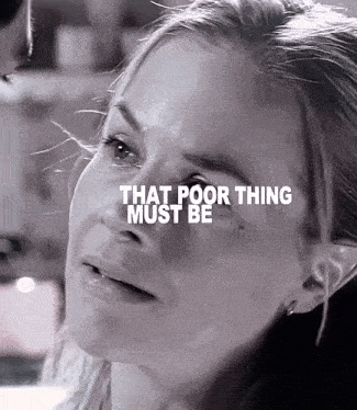 a black and white photo of a woman with the words that poor thing must be above her face