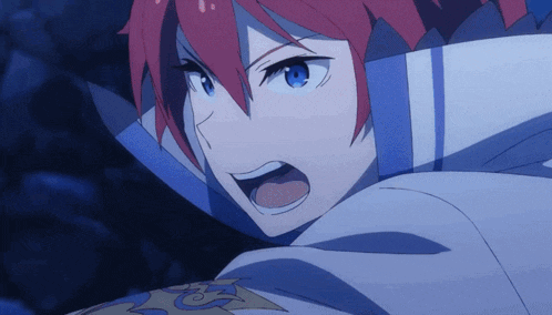 a cartoon character with red hair and blue eyes is screaming