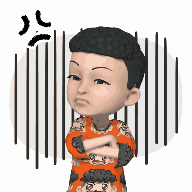 a cartoon of a boy with his arms crossed and an angry expression on his face