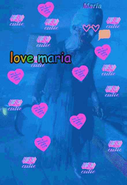 a purple background with hearts and the words love maria on top