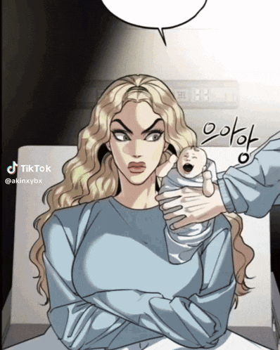 a woman is holding a baby in her arms with a tiktok sticker on the bottom right