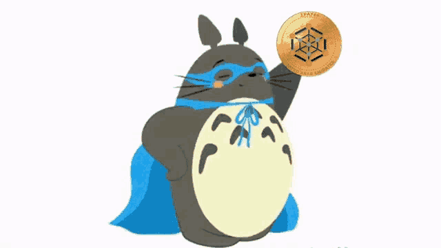 a cartoon totoro is holding a coin that says ' spatial ' on it