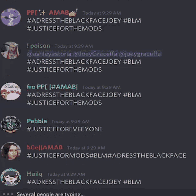 a list of hashtags including #dresstheblackfacejoey