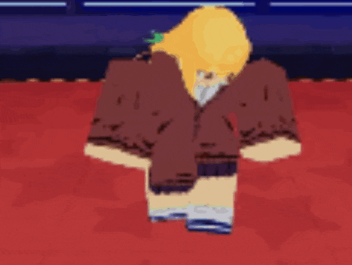 a cartoon character is standing on a red carpet in a video game .