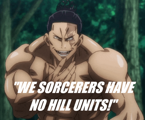 a man with a ponytail says " we sorcerers have no hill units "