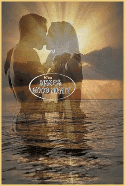 a man and a woman kissing in the water with the words vice kisses good night