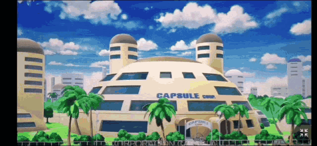 a building with the word capsule on it in blue